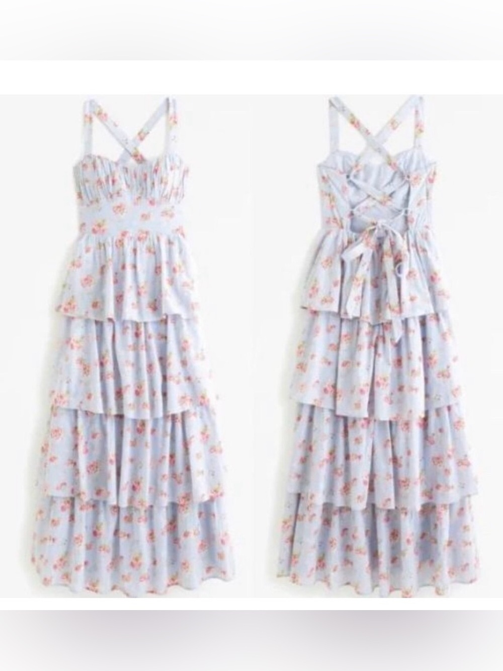 Abercrombie & Fitch Light Blue Floral Tiered Maxi Dress L